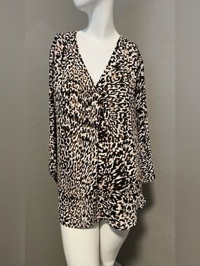 Women’s  Plus  a.n.a  A NEW APPROACH Animal Print Black/Cream Top Blouse Size 1X